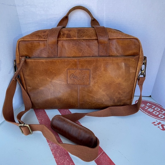 Unisex Rawlings Adjustable Brown Baseball Glove Leather Messenger Bag - Picture 2 of 16